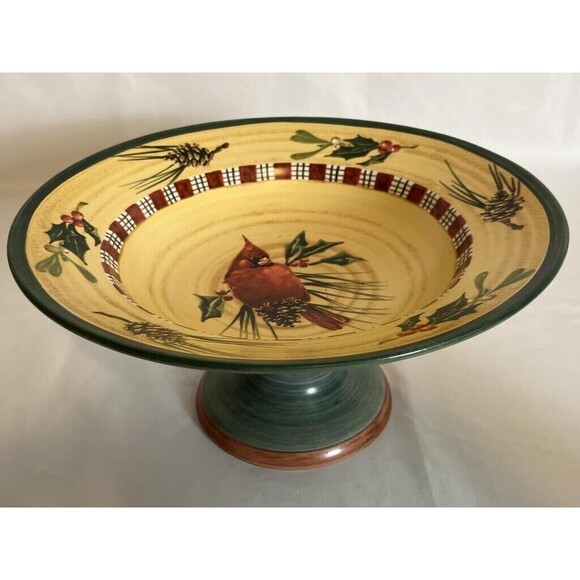 Lenox WINTER GREETINGS EVERYDAY 13" Pedestal Centerpiece Bowl Compote Cardinal - Picture 1 of 8